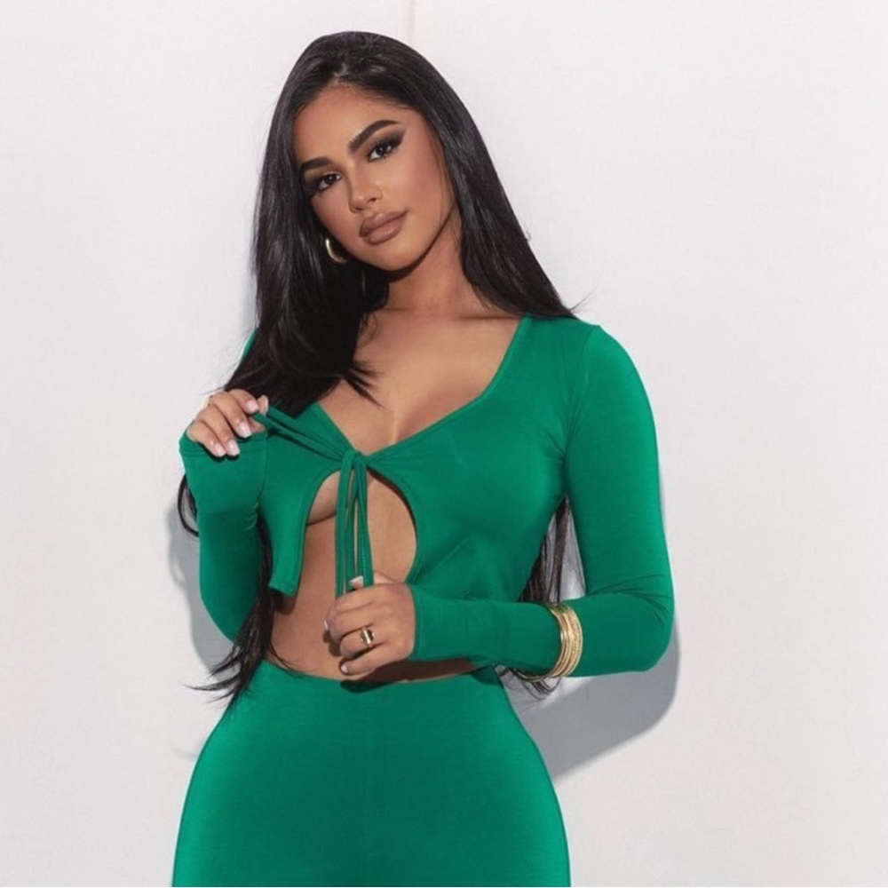 Nwt Naked Wardrobe Tied Smooth Crop Top In Green Gem